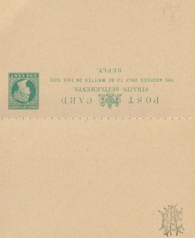Malaya Straits Settlements Pre-Stamped Post Card 1c QV with Reply Card Mint