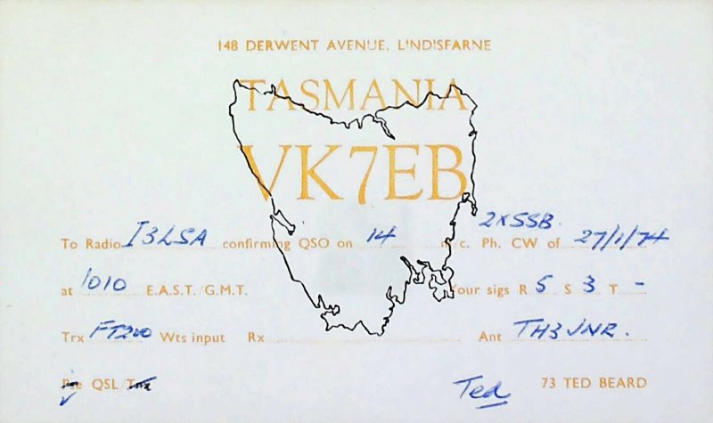 1974 LINDISFARNE TASMANIA Australia Amateur Radio QSL Card 16588-