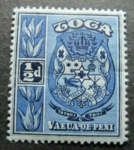 TONGA 1897 WMK 24 UPRIGHT 1/2d INDIGO SG 38 MH* A4P39F46