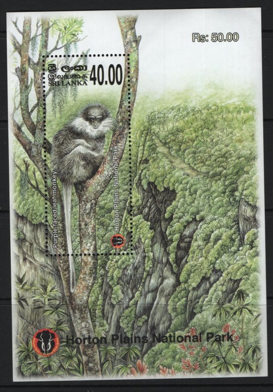 SRI LANKA MONKEY, HORTON PLAINS NATIONAL PARK SOUVENIR SHEET 2019