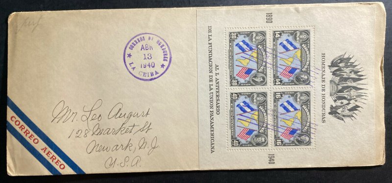 1940 La Ceiba Honduras Airmail First Day cover FDC To Newark NJ USA 50th Years 