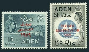 Aden 63-64,hinged.Mi 75-76. Revised Constitution,1959.Crater,Colony badge-sail.