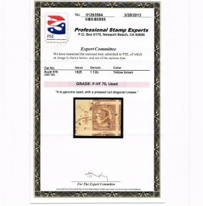 EXCEPTIONAL GENUINE SCOTT #576 USED PLATE # SINGLE PSE CERT GRADED F-VF 75 #9704