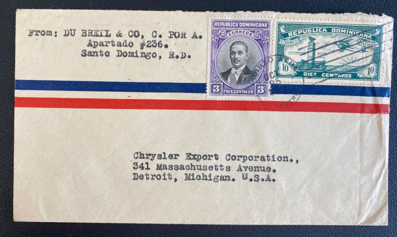 1936 Santo Domingo Dominican Republic Airmail Cover To Detroit MI Usa