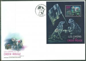 CENTRAL AFRICA  2013 RESCUE DOGS AND THE RED CROSS   SOUVENIR SHEET FDC