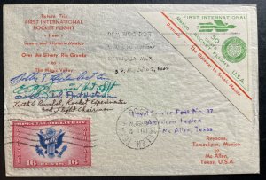 1936 Reynosa Tamps Mexico First Rocket Flight Mail cover To McAllen USA Signed 1