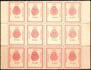 1904 El Salvador Revenue 1 Peso Sale Of Tobacco Block/12 MNH