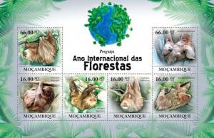 MOZAMBIQUE 2011 SHEET INTERNATIONAL YEAR OF FORESTS SLOTH WILDLIFE