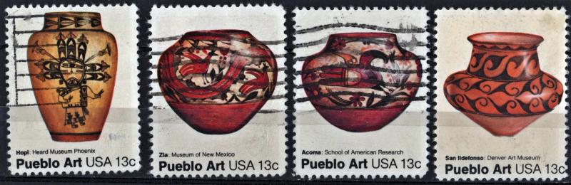 SC#1706-09 13¢ Pueblo Pottery Singles (1977) Used