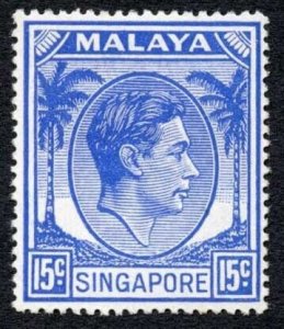 Singapore SG23 KGVI 15c Ultramarine Perf 17.5 x 18 M/M Cat 28 pounds