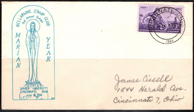 1954 US Cover Bellarmine Stamp Club 3rd Annual Exhibit 1st Marian Year Xavier