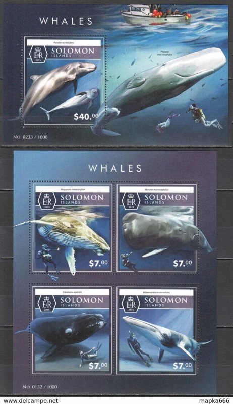 2015 Solomon Islands Whales Marine Life Fauna #3426-30 1+1 ** Ls483
