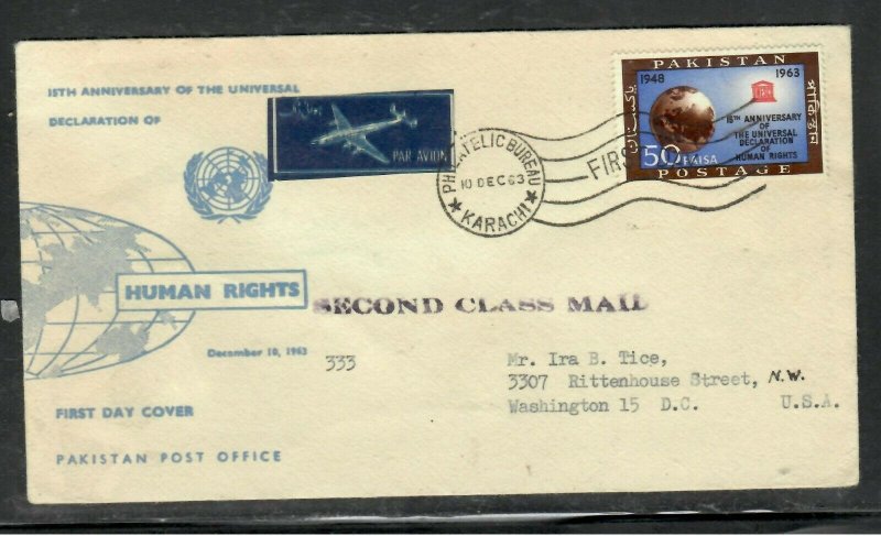 PAKISTAN COVER (PP0906BB) 1963 50 P UN HR CACHETED  FDC SENT TO USA