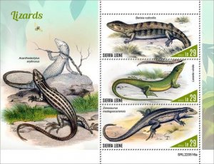 Sierra Leone - 2022 Lizards, Alligator European Green - 3 Stamp Sheet SRL220516a