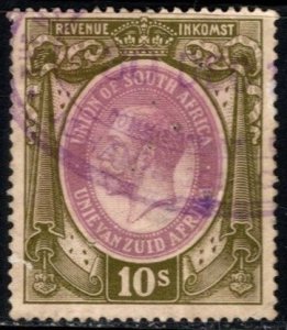 1913 South Africa Revenue King George V 10 Shillings General Tax Duty Stamp Used