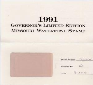 MISSOURI #13GH 1991 HAND SIGNED GOVERNOR STAMP ONLY 100 MADE  #20 John Ashcraft