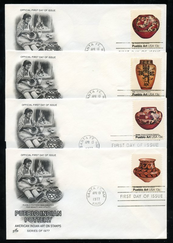 US 1706-1709 American Folk Art Pueblo Pottery UA s/4 ArtCraft cachet FDCs