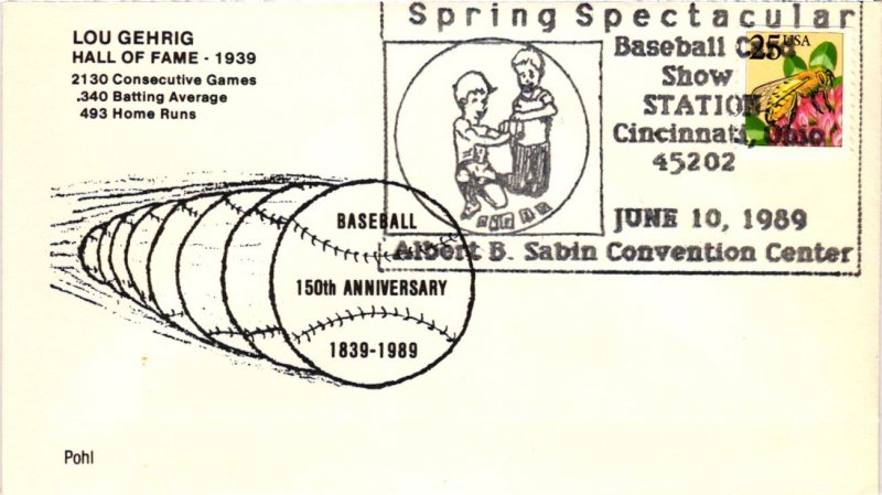 1989 Baseball 150th Anniversary Card Show Cancel Baseball – Pohl Cachet – Aps