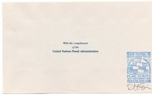 UNITED NATIONS 1986 FLAG PRESENTATION FOLDER FIRST DAY CANCELED AUTOGRAPHED