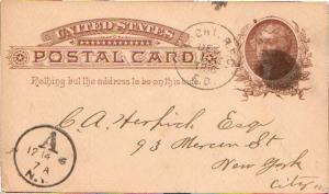 United States U.S. R.P.O.'s N.Y. & Chi. E. D. 1886 114-K-6  Postal Card.