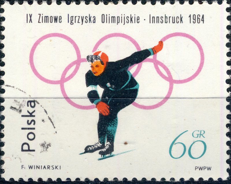 POLAND / POLEN - 1964 Mi.1460A 60gr Winter Olympics (Skating) - VF Used (a)