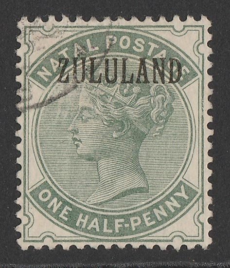 ZULULAND 1888 'ZULULAND' on QV Natal ½d dull green, without stop.  