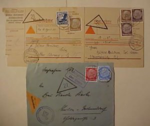 GERMAN  COD TRIANGLE  C1936-1940 ONE FRONT ONLY & 2 PUNCHED CARDS