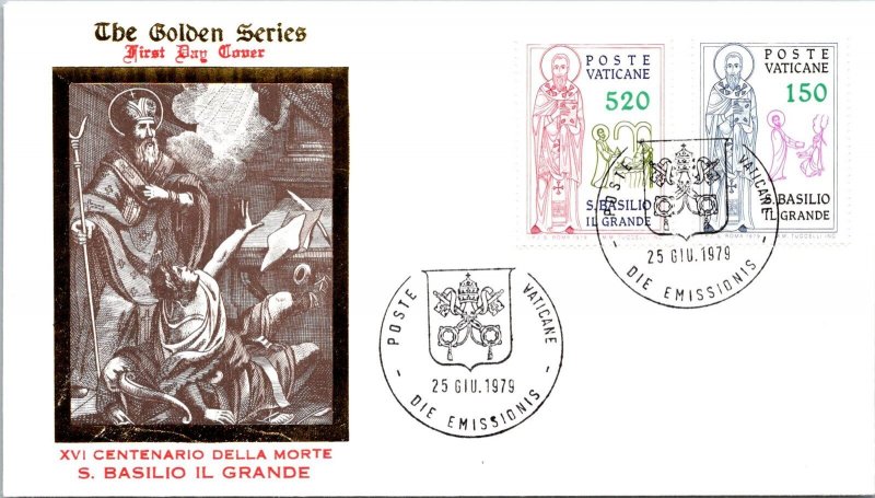 Vatican FDC 1979 - Death Centenary,  St. Basil - Golden Series Cachet - F30817 