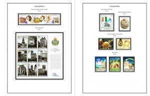 COLOR PRINTED SAN MARINO 2011-2020 STAMP ALBUM PAGES (58 illustrated pages)