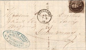 Belgium 10c King Leopold I Imperforate 1861 Charleroi single ring and grid on...