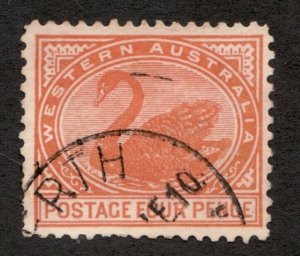 1905 Western Australia Sc#93, pf12½, Wmk 13, Four Pence, Orange Swan. Used Cv$20