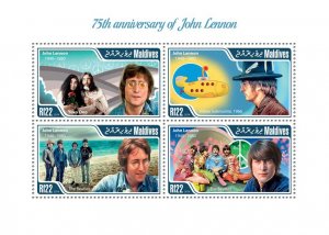 MALDIVES - 2015 - John Lennon - Perf 4v Sheet - Mint Never Hinged