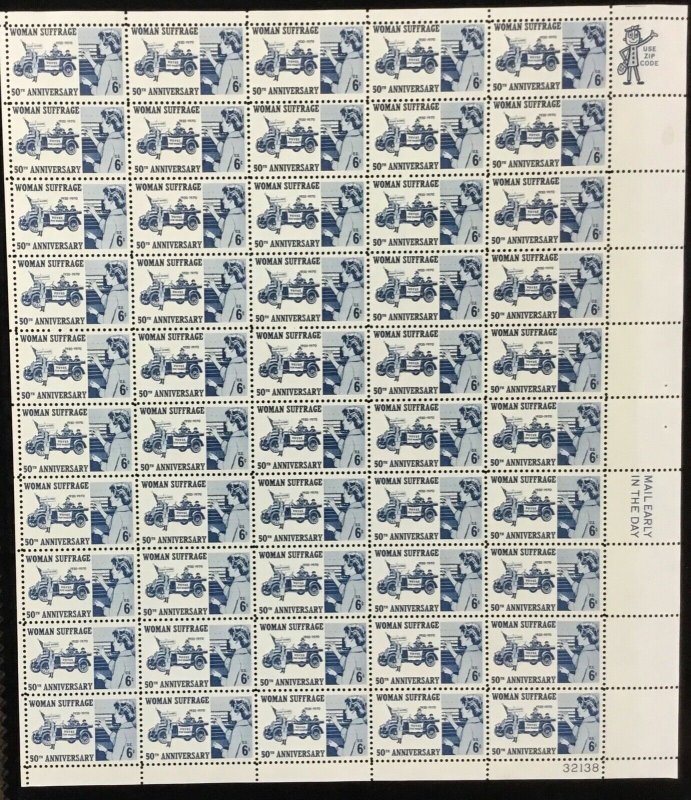 1406   Woman Suffrage 50th Anniversary  MNH 6 c Sheet of 50    FV $3.00   1970