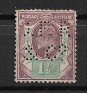 1902 GREAT BRITAIN #129 used 1½d Edward VII with interesting perfin