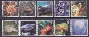 Great Britain 2428-37 Used 2007 Marine Life Singles Set of 10 Very Fine