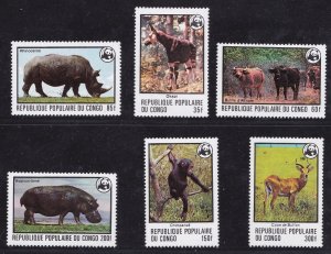 1978 CONGO - Animals in Danger, Yvert No. 499/504 WWF 6 val. MNH/**