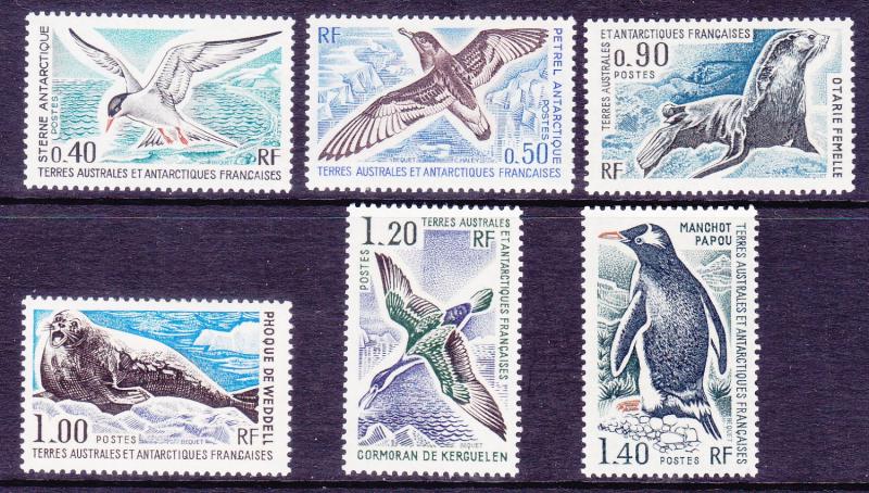 French Southern & Antarctic FSAT 58-63 MNH 1976 Antarctic Mammals & Birds