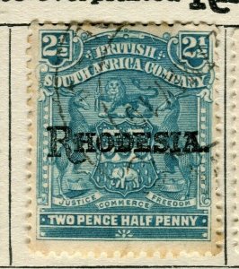 RHODESIA; 1909 early Optd. Springbok issue fine used 2.5d. value