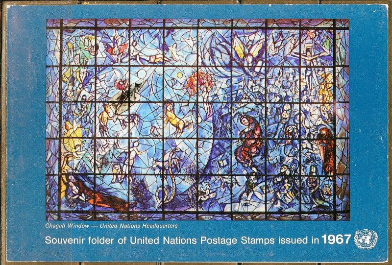 UNITED NATIONS NEW YORK 1967 COMPLETE FOLDER W/ MNH ISSUES IN GLASSINE AS SHOWN