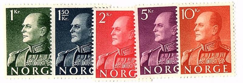 NORWAY 1959 Scott 370-74 cmplt unused set scv $90.50 less 90%=$9.05