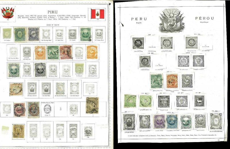 Peru 1866-1939 Used (a few Mint) Hinged on a Mess or Remaindered Psges