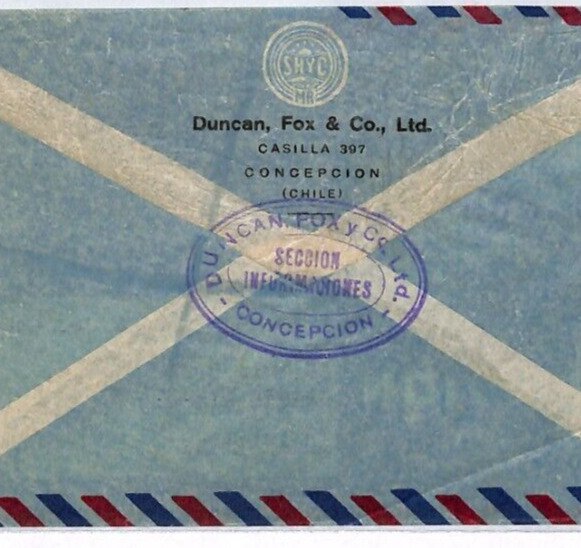 CHILE Air Mail Cover 5 Pesos SEA-PLANE Concepcion 1952 London {samwells}YV100