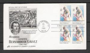 US #1826 Bernardo De Galvez FDC