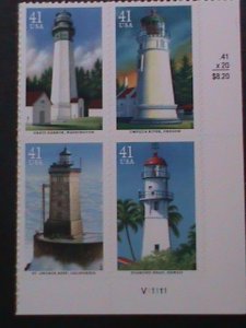 ​UNITED STATES-2007 PACIFIC LIGHT HOUSES MNH IMPRINT PLATE BLOCK  VERY FINE