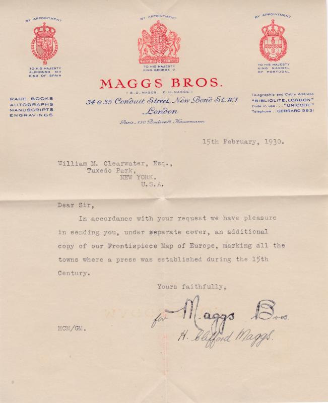 G.B. 1930 Maggs Brothers Ornate Letter Head Stationary signed H.Clifford Maggs