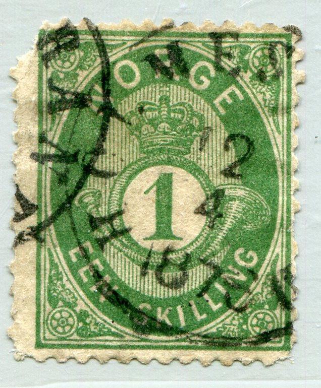 NORWAY #16A Fine Used Issue - CLIPPED CORNER - POSTAL HORN AND CROWN - S7821