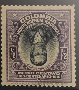 O) 1910 COLOMBIA,CENTER INVERTED, CAMILO TORRES SCT 331 1/2c violet and black, -