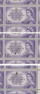Australia 1953 7½d Violet QEII Queen Coronation stamp sht 80 MUH** var cat $270+