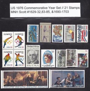 US 1976 Commemorative Year Set with 21 Stamps MNH