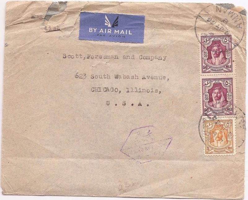 Jordan 1944 A/M Censored cover to USA (bao)